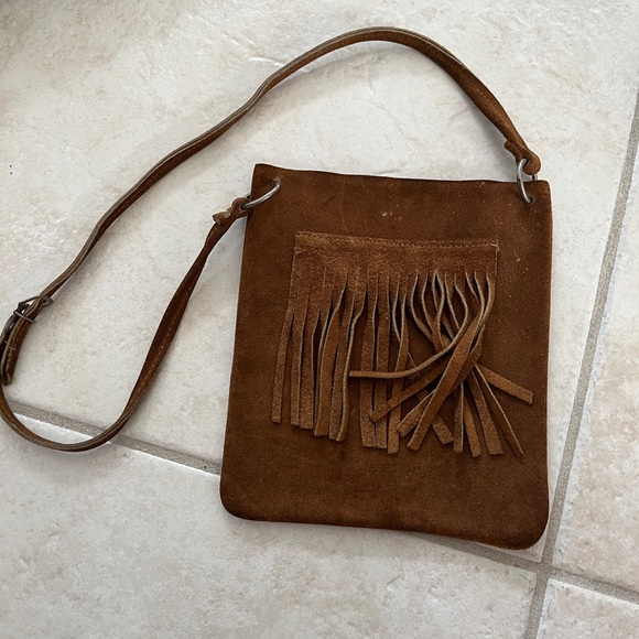 Brown Fringe Suede Shoulder Bag - Picture 1 of 2